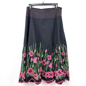 Basil Maude Skirt Womens 8 Floral Beads Garden Dark‎ Feminine Artsy Embroidery